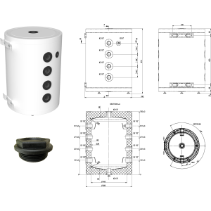 95 L Wärmepumpen-Pufferspeicher, wandhängend oder bodenstehend, mit Isolierung und Zubehörteilen. inkl. Versand