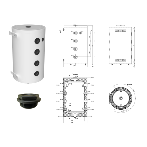 120 L Wärmepumpen-Pufferspeicher, wandhängend oder bodenstehend, mit Isolierung und Zubehörteilen. inkl. Versand