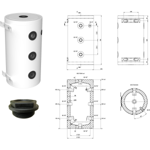 50 L Wärmepumpen-Pufferspeicher, wandhängend, mit Isolierung und Zubehörteilen inkl. Versand
